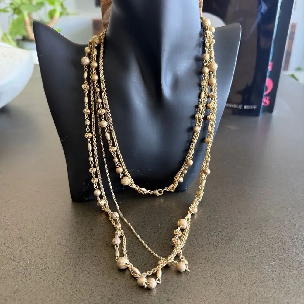 Bold Multi-Strand Gold Elegant Beaded Chain Necklace